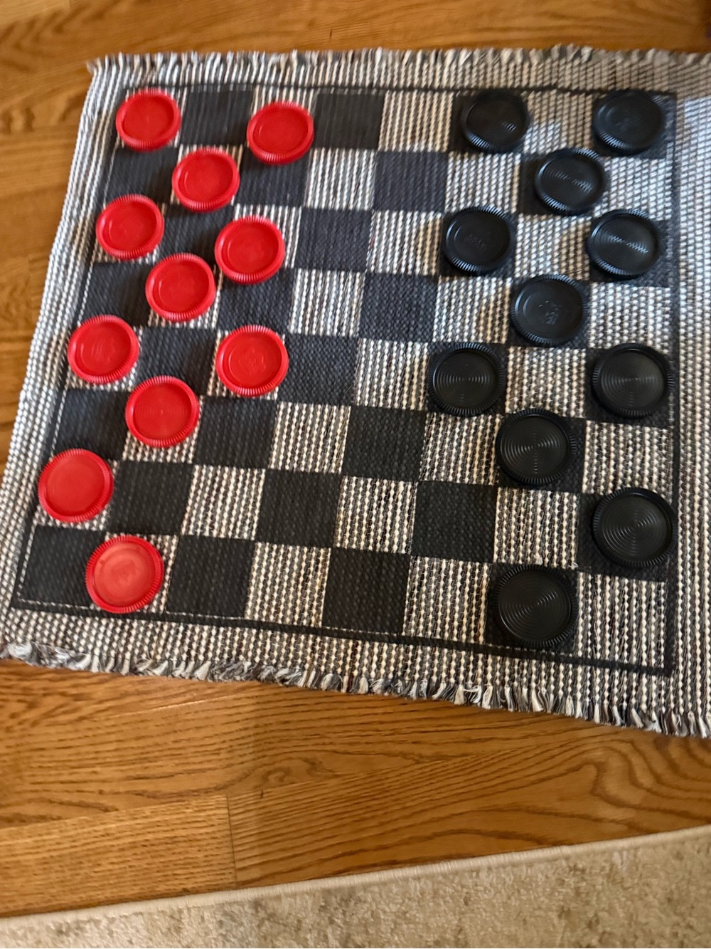 Cloth Checkers Game Set - Red and Black Pieces